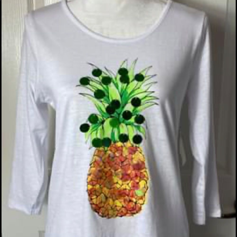 NWT CARIBBEAN JOE Bling Pineapple Top Small